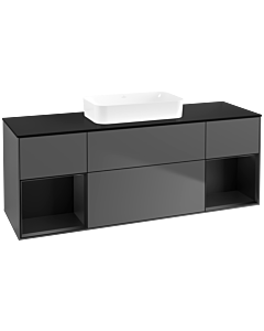 Villeroy und Boch Finion Waschtischunterschrank F742PDGK 160x60,3x50,1cm, Regale Black matt lacquer, Anthracite matt