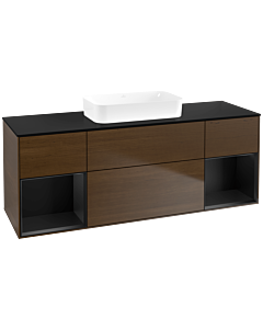 Villeroy und Boch Finion Waschtischunterschrank F742PDGN 160x60,3x50,1cm, Regale Black matt lacquer, Walnut veneer