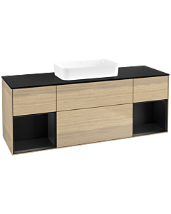 Villeroy und Boch Finion Waschtischunterschrank F742PDPC 160x60,3x50,1cm, Regale Black matt lacquer, Oak Veneer