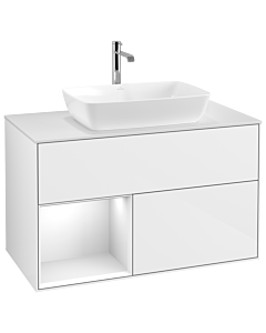 Villeroy und Boch Finion Villeroy und Boch F771GFGF 100cm, plaque de finition blanc mat, étagères laqué blanc brillant, laqué blanc brillant