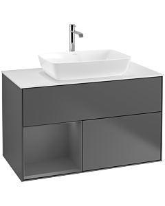 Villeroy und Boch Finion Villeroy und Boch F771GKGK 100cm, plaque de recouvrement blanc mat, étagères Laque anthracite mat, Anthracite mat