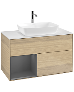 Villeroy und Boch Finion Villeroy und Boch F771GKPC 100cm, plaque de finition blanc mat, étagères laqué mat anthracite, Oak Veneer