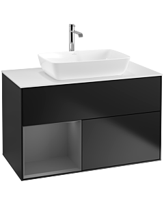 Villeroy und Boch Finion Villeroy und Boch F771GKPD 100cm, plaque de recouvrement blanc mat, étagères laqué anthracite mat, laqué noir mat