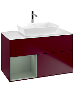 Villeroy und Boch Finion Waschtischunterschrank F771GMHB 100cm, Abdeckplatte white matt, Regale Olive matt lacquer, Peony Matt