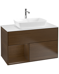 Villeroy und Boch Finion Villeroy und Boch F771GNGN 100cm, plaque de finition blanc mat, étagères Walnut Veneer , placage Walnut Veneer