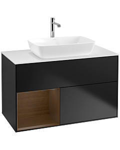 Villeroy und Boch Finion Villeroy und Boch F771GNPD 100cm, plaque de finition blanc mat, étagères Walnut Veneer , laqué noir mat