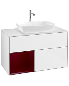 Villeroy und Boch Finion Waschtischunterschrank F771HBGF 100cm, Abdeckplatte white matt, Regale Peony matt lacquer, Glossy white lacquer