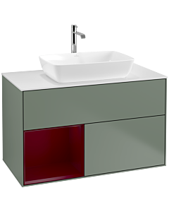 Villeroy und Boch Finion Villeroy und Boch F771HBGM 100cm, couvercle blanc mat, étagères Peony laqué mat, Olive Matt Lacquer