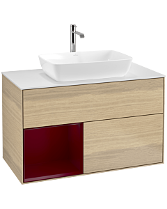 Villeroy und Boch Finion Villeroy und Boch F771HBPC 100cm, plaque de finition blanc mat, étagères Peony laqué mat, Oak Veneer