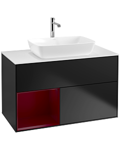 Villeroy und Boch Finion Waschtischunterschrank F771HBPD 100cm, Abdeckplatte white matt, Regale Peony matt lacquer, Black matt lacquer