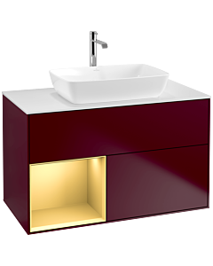 Villeroy und Boch Finion Waschtischunterschrank F771HFHB 100cm, Abdeckplatte white matt, Regale Gold matt lacquer, Peony Matt