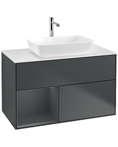 Villeroy und Boch Finion Waschtischunterschrank F771HGHG 100cm, Abdeckplatte white matt, Regale Midnight matt lacquer, Midnight Blue Matt Lacquer