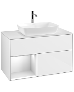 Villeroy und Boch Finion Villeroy und Boch F771MTGF 100cm, plaque de finition blanc mat, étagères laqué blanc mat, laqué blanc brillant