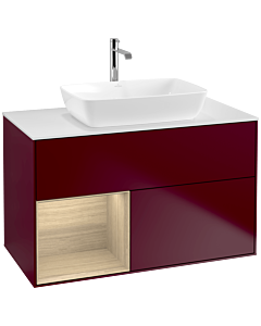 Villeroy und Boch Finion Waschtischunterschrank F771PCHB 100cm, Abdeckplatte white matt, Regale Oak Veneer, Peony Matt