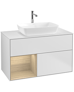 Villeroy und Boch Finion Waschtischunterschrank F771PCMT 100cm, Abdeckplatte white matt, Regale Oak Veneer, White matt lacquer