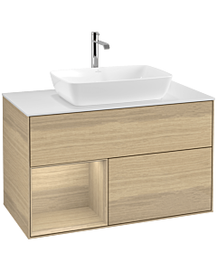 Villeroy und Boch Finion Villeroy und Boch F771PCPC 100cm, plaque de finition blanc mat, étagères Oak Veneer , Oak Veneer