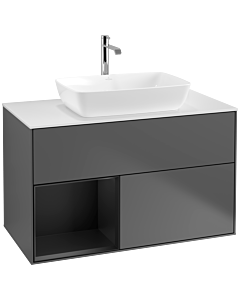 Villeroy und Boch Finion Villeroy und Boch F771PDGK 100cm, couvercle blanc mat, étagères laqué noir mat, anthracite mat