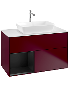 Villeroy und Boch Finion Waschtischunterschrank F771PDHB 100cm, Abdeckplatte white matt, Regale Black matt lacquer, Peony Matt