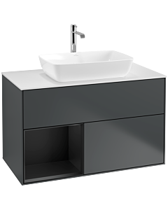 Villeroy und Boch Finion Waschtischunterschrank F771PDHG 100cm, Abdeckplatte white matt, Regale Black matt lacquer, Midnight Blue Matt Lacquer
