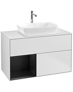 Villeroy und Boch Finion Waschtischunterschrank F771PDMT 100cm, Abdeckplatte white matt, Regale Black matt lacquer, White matt lacquer