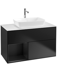 Villeroy und Boch Finion Villeroy und Boch F771PDPD 100cm, plaque de recouvrement blanc mat, étagères laqué noir mat, laqué noir mat