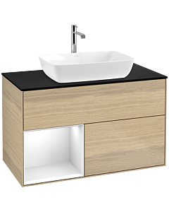 Villeroy und Boch Finion Villeroy und Boch Finion F772GFPC 100cm, cover plate black matt, shelves Glossy white lacquer, Oak Veneer
