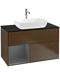 Villeroy und Boch Finion Villeroy und Boch F772GKGN 100cm, plaque de finition noir mat, étagères laqué anthracite mat, placage noyer