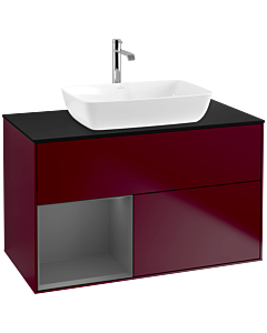 Villeroy und Boch Finion Waschtischunterschrank F772GKHB 100cm, Abdeckplatte black matt, Regale Anthracite matt lacquer, Peony Matt