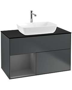 Villeroy und Boch Finion Villeroy und Boch F772GKHG 100cm, plaque de finition noir mat, étagères Laque anthracite mat, Midnight Blue Matt Lacquer