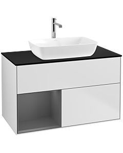 Villeroy und Boch Finion Waschtischunterschrank F772GKMT 100cm, Abdeckplatte black matt, Regale Anthracite matt lacquer, White matt lacquer