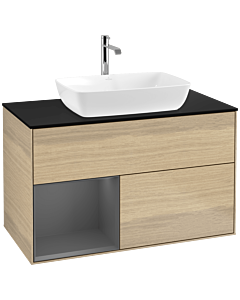 Villeroy und Boch Finion Waschtischunterschrank F772GKPC 100cm, Abdeckplatte black matt, Regale Anthracite matt lacquer, Oak Veneer