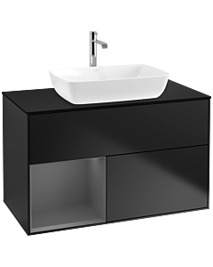 Villeroy und Boch Finion Waschtischunterschrank F772GKPD 100cm, Abdeckplatte black matt, Regale Anthracite matt lacquer, Black matt lacquer