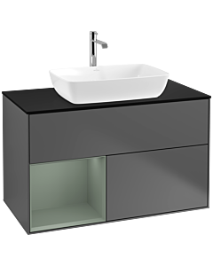 Villeroy und Boch Finion Villeroy und Boch F772GMGK 100cm, plaque de finition noir mat, étagères laqué olive mat, anthracite mat