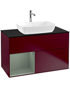 Villeroy und Boch Finion Villeroy und Boch F772GMHB 100cm, plaque de finition noir mat, étagères olive laqué mat, Peony Matt