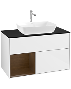 Villeroy und Boch Finion Villeroy und Boch Finion F772GNGF 100cm, cover plate black matt, shelves Walnut Veneer , glossy white lacquer