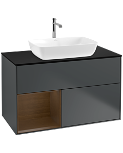 Villeroy und Boch Finion Villeroy und Boch Finion F772GNHG 100cm, cover plate black matt, shelves Walnut Veneer , midnight Blue Matt Lacquer