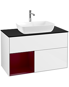 Villeroy und Boch Finion Villeroy und Boch Finion F772HBGF 100cm, cover plate black matt, shelves Peony matt lacquer, glossy white lacquer