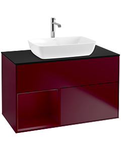 Villeroy und Boch Finion Villeroy und Boch F772HBHB 100cm, plaque de finition noir mat, étagères Peony laqué mat, Peony Matt