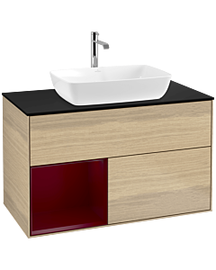 Villeroy und Boch Finion Waschtischunterschrank F772HBPC 100cm, Abdeckplatte black matt, Regale Peony matt lacquer, Oak Veneer