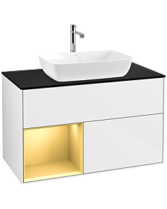 Villeroy und Boch Finion Villeroy und Boch Finion F772HFGF 100cm, cover plate black matt, shelves gold matt lacquer, glossy white lacquer