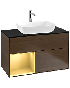 Villeroy und Boch Finion Villeroy und Boch Finion F772HFGN 100cm, cover plate black matt, shelves gold matt lacquer, walnut veneer