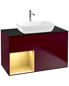 Villeroy und Boch Finion Waschtischunterschrank F772HFHB 100cm, Abdeckplatte black matt, Regale Gold matt lacquer, Peony Matt