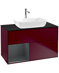 Villeroy und Boch Finion Villeroy und Boch F772HGHB 100cm, plaque de finition noir mat, étagères laqué mat minuit, Peony Matt