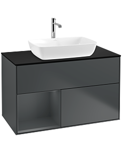 Villeroy und Boch Finion Waschtischunterschrank F772HGHG 100cm, Abdeckplatte black matt, Regale Midnight matt lacquer, Midnight Blue Matt Lacquer