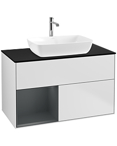Villeroy und Boch Finion Waschtischunterschrank F772HGMT 100cm, Abdeckplatte black matt, Regale Midnight matt lacquer, White matt lacquer