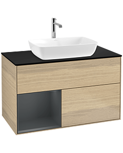 Villeroy und Boch Finion Villeroy und Boch F772HGPC 100cm, plaque de finition noir mat, étagères laqué mat minuit, Oak Veneer