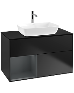 Villeroy und Boch Finion Villeroy und Boch F772HGPD 100cm, plaque de finition noir mat, étagères laqué mat minuit, laqué noir mat