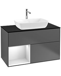 Villeroy und Boch Finion Waschtischunterschrank F772MTGK 100cm, Abdeckplatte black matt, Regale White matt lacquer, Anthracite matt