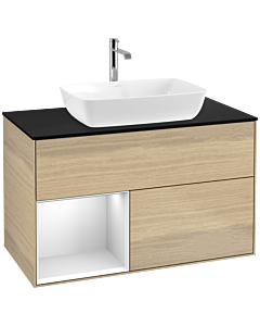 Villeroy und Boch Finion Villeroy und Boch Finion F772MTPC 100cm, cover plate black matt, shelves white matt lacquer, Oak Veneer