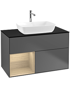 Villeroy und Boch Finion Waschtischunterschrank F772PCGK 100cm, Abdeckplatte black matt, Regale Oak Veneer, Anthracite matt